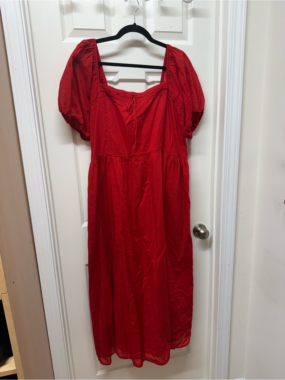 Abercrombie & Fitch Red Puff Sleeve Midi Dress